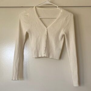 White/ Cream Ribbed Button-Up cropped Cardigan